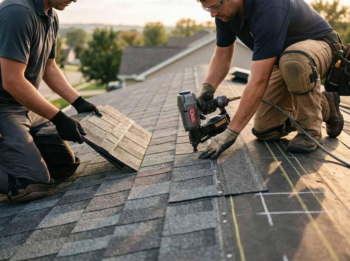 Professional roofer working on a residential roof in Oxford